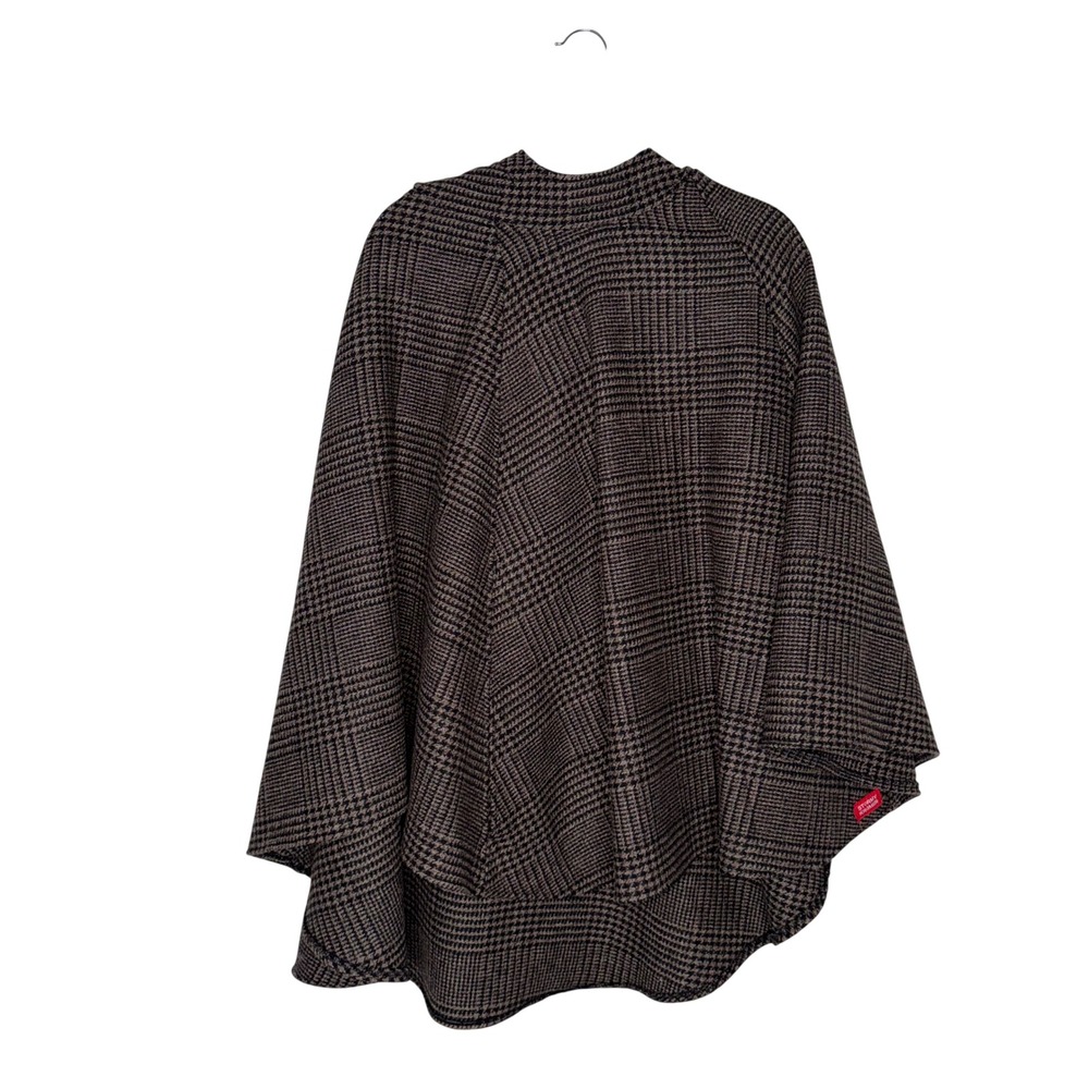 Stormy Kromer Hooded Poncho Women One Size Brown Glen Plaid Excellent Wool Blend